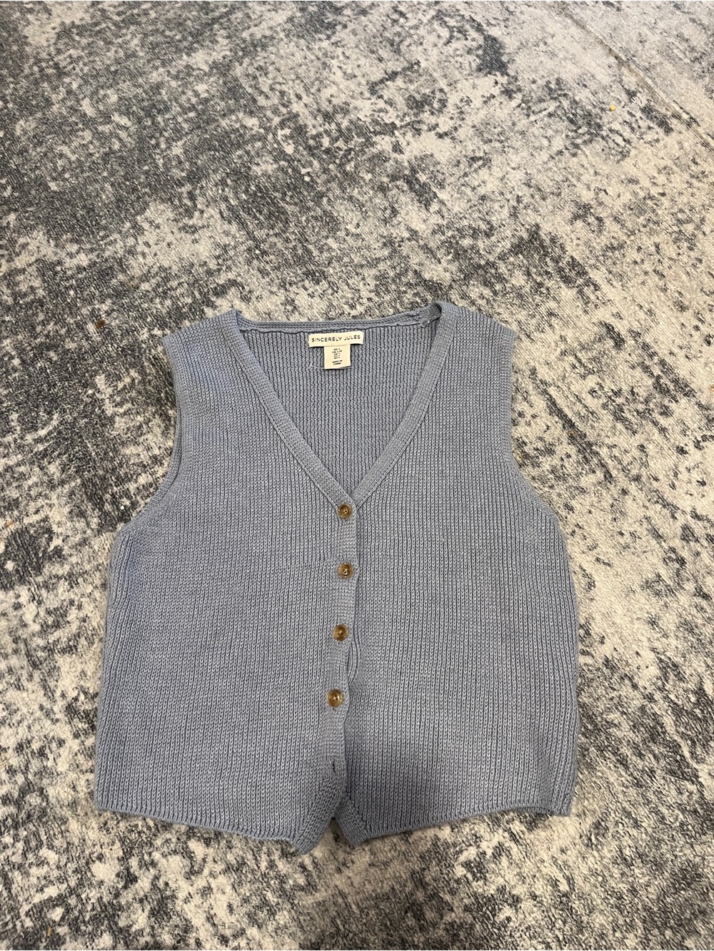 Blue Knit Button-Front Sweater Vest